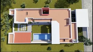 Plano de Casa Campestre Moderna en Forma de L (TERRENO 15x35 METROS) - área 220 m2