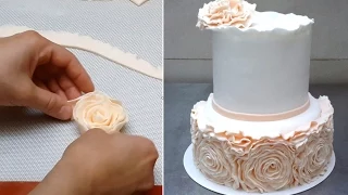 Simple Rose Ruffle Wedding CAKE - HOW TO by CakesStepbyStep