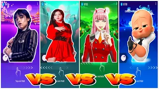 WEDNESDAY ADDAMS vs BLACKPINK JISOO FLOWER vs TOCA TOCA ANIME vs BOSS BABY Tiles Hop EDM Rush!