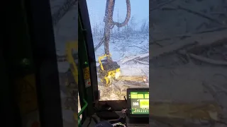 John Deere harvester view from cabin