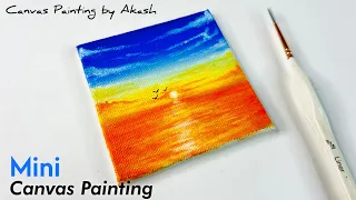 Orangish Sea Sunset Scenery - Acrylic Painting | Easy Sun set Scenery on mini canvas