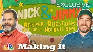 Nick Offerman and Jimmy DiResta Answer Questions Out of a Wooden Bowl - Making It