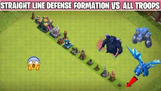 Level 1 Every Defense Straight Line Base Formation Vs All Max Troops - Clash of clans