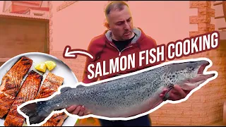 GIANT FISH COOKING IN VILLAGE - SALMON FISH IN A SMOKER | GEORGY KAVKAZ