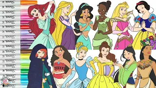 Disney Princess Coloring Book Compilation Official Princesses Ariel Moana Aurora Tiana Snow Mulan