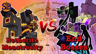 Updated Netherite Monstrosity vs END Bosses | Minecraft Mob Battle