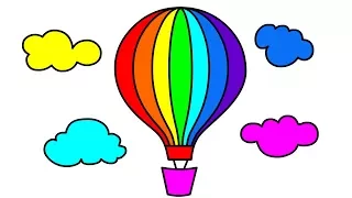 How To Draw Hot Air balloon in Clouds Coloring pages for kids - Drawing and coloring for Children