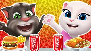 TOM & ANGELA EATING🍴 🍔 _ice cream 🍦_ 🥤 Coca-Cola drink cold drink @TalkingTom @TomSingss