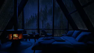 Cozy attic room with fireplace on a rainy night - sleep soundly 😴