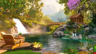 Summer Relaxing on The Porch Next to the Waterfall | Relax Well with Natural Environmental Sounds