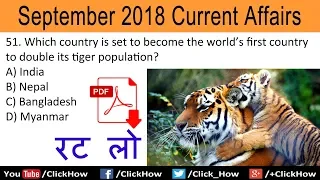 Important September 2018 Current Affairs Quiz Question & Answers | Test Your Knowledge | Click How