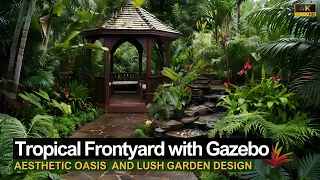 Creating a Aesthetic Tropical Frontyard Oasis with Gazebo and Lush Garden Design