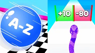 A-Z Run 3D vs Snake Run - Satisfying Mobile Games / ASMR Games