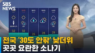 [날씨] 전국 '30도 안팎' 낮더위…곳곳 요란한 소나기 / SBS