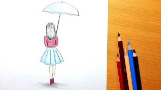 Vẽ cô gái cầm Ô đơn giản I Ong mật mỹ thuật #100