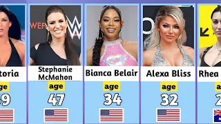 Real Age of famous WWE female wrestler oldest to youngest 2024