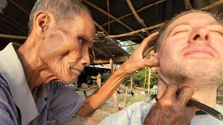💈THE ULTIMATE BARBER SHAVE VIDEO (w/ Chickens, Cows, Cats & Dogs) by Thai Rice Farmer Mr. Wang 🇹🇭