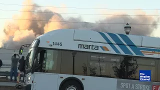 Bus parks directly in front of Georgia Dome implosion