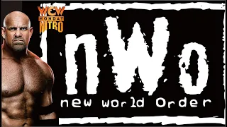 Goldberg confronts The nWo after the "Fingerpoke of Doom" l