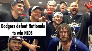 Dodgers celebrate a win in Game 5 of the NLDS over the Nationals