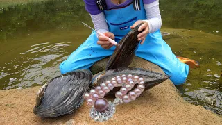 👙👆Sexy girl exploring treasures in the wilderness, extracting rare jewelry from giant clams