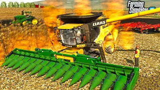 MY COMBINE STARTED ON FIRE & BURNT DOWN! (ROLEPLAY) | FARMING SIMULATOR 22