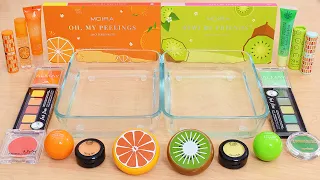 Orange vs Kiwi - Mixing Makeup Eyeshadow Into Slime ASMR