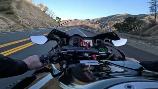 Crazy H2 Bagger Runs from Ninja H2 on mtn, Rd