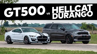 Hellcat Durango vs Mustang GT500 // DRAG RACE COMPARISON!