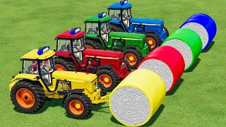 LOADER OF COLORS! JOHN DEERE POLICE TRACTORS vs COLORED COTTON BALES! TRANSPORT TO SELL POINT! FS22