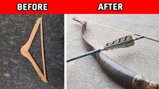Brilliant Idea Making a Bamboo Bow With a Wood Hanger | DIY Bow and Arrow
