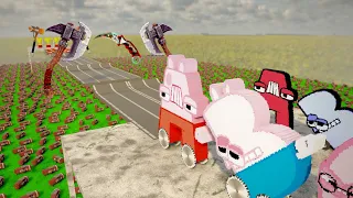 Peppa Pig Alphabet Lore Cars With Saw Wheels vs Obstacle Course | Teardown