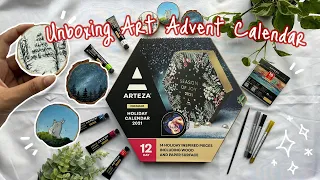 ✨ Unboxing ARTEZA Art Advent Calendar 2021| Painting on wood slices for Christmas! Holiday Edition ✨