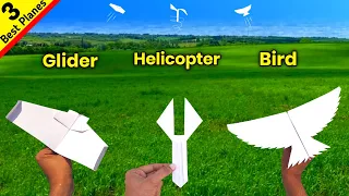 3 Amazing paper glider , how to make paper bird plane , homemade flying helicopter , paper boomerang