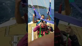 Father and Daughter Enjoying Parasailing Flight | Water Sports Antalya : Turkey