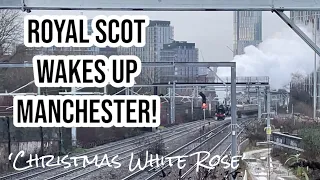 STORMING SCOT! 46100 Royal Scot SLIPS & slides on the Xmas White Rose! 12/12/23