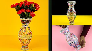 Flower Vase making Idea Using Plastic Bottle | Plastic Bottle Flower Vase Craft | Kreative Crafts