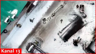 Russians fleeing from the drone sought to take shelter first in car, then near the garbage can