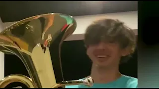 Albert messing around with the tuba clip