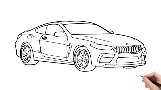 Drawing BMW M8 COMPETITION step by step / how to draw a bmw F91 2020 car easy