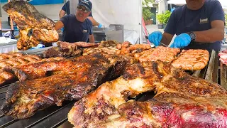 Best Street Foods in Milan, Italy. Gigantic Mortadella, Huge Pan of Rice whit Cheese, Pork, Asado