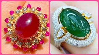 Latest Women's Cocktail Party Wear Large Gold Stone Rings Designs 2023