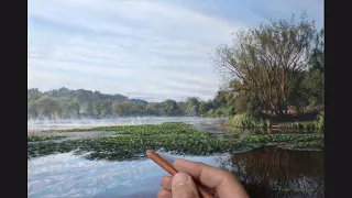 Pastel Painting Tutorial ~ Landscape Painting with Pastels, Easy Way.  Mist & Reflections. Part 2.