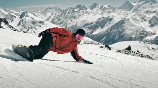 Carving to the music from Mount Cheget - Descent from the mountain on a snowboard to the music