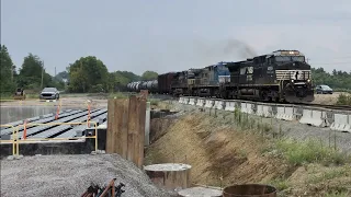 Railroad Shoo Fly & New Railroad Bridge, Fast Trains Go Around Construction Zone, NS, CSX Trains