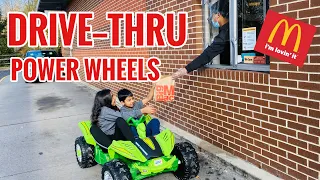 Kids Driving Power Wheels Ride On Car to McDonald’s DRIVE THRU