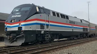 Amtrak 40th anniversary heritage units lead the Pennsylvanian at Lewistown, PA (04/08/2023)