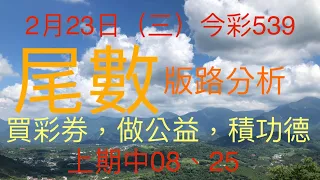 今彩539｜尾數｜牛哥539｜2022年2月23日（三）今彩539尾數版路分析內含隱藏孤支版路｜感謝版路交流 @king1688  ｜ #539 （🎉恭喜上期尾數版路：5尾、8尾，順利開出🎉）