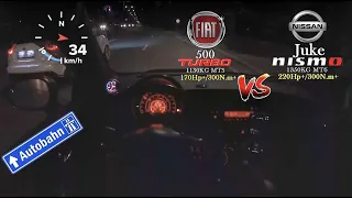 170Hp+ Fiat 500 Turbo Stage1 Light vs 220Hp+ Nissan Juke Nismo RS NonStock