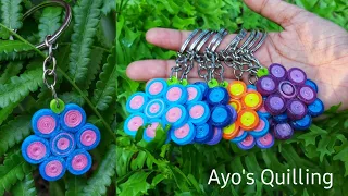 Quilled flower key chain/ how to make quilling key chains/කී ටැග්ස්
